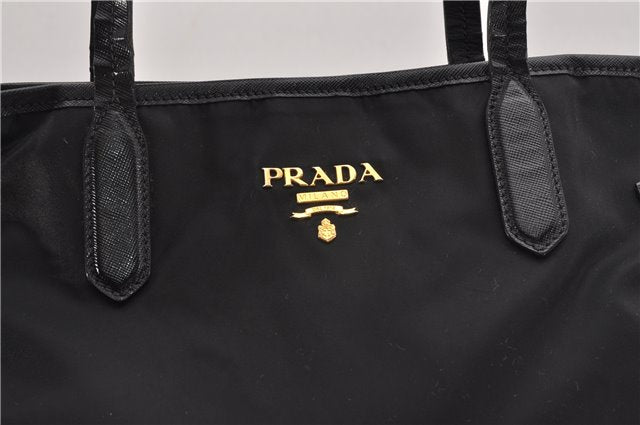 Authentic PRADA Vintage Nylon Tessuto Leather Shoulder Hand Tote Bag Black 0210G