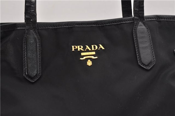 Authentic PRADA Vintage Nylon Tessuto Leather Shoulder Hand Tote Bag Black 0210G
