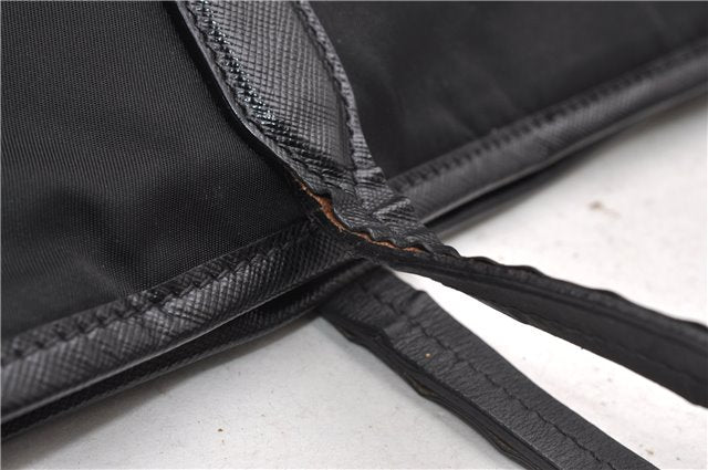 Authentic PRADA Vintage Nylon Tessuto Leather Shoulder Hand Tote Bag Black 0210G