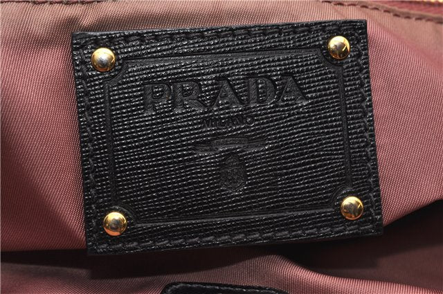 Authentic PRADA Vintage Nylon Tessuto Leather Shoulder Hand Tote Bag Black 0210G