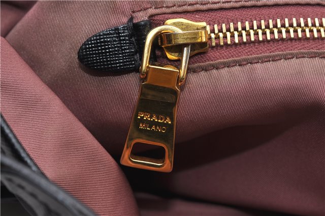Authentic PRADA Vintage Nylon Tessuto Leather Shoulder Hand Tote Bag Black 0210G