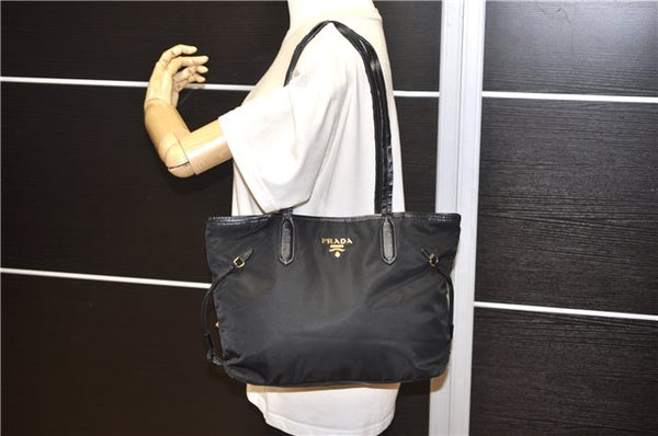 Authentic PRADA Vintage Nylon Tessuto Leather Shoulder Hand Tote Bag Black 0210G