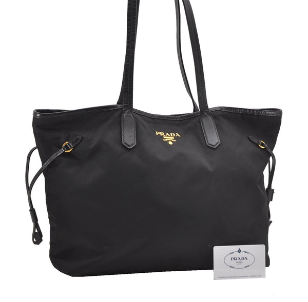 Authentic PRADA TESSUTO SAFFIANO Nylon Leather Tote Bag BR4001 Black 0212G