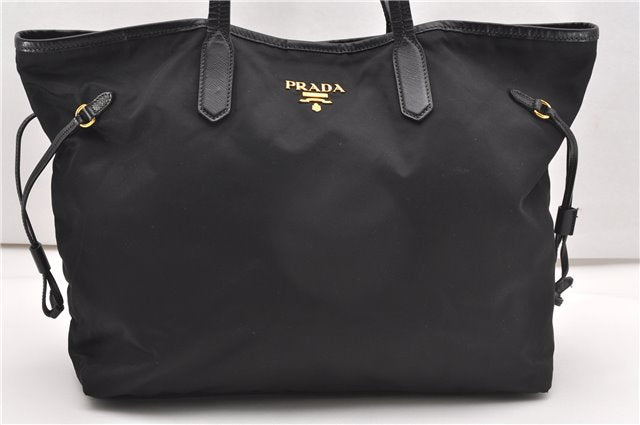 Authentic PRADA TESSUTO SAFFIANO Nylon Leather Tote Bag BR4001 Black 0212G