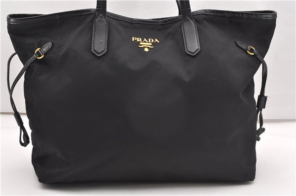 Authentic PRADA TESSUTO SAFFIANO Nylon Leather Tote Bag BR4001 Black 0212G