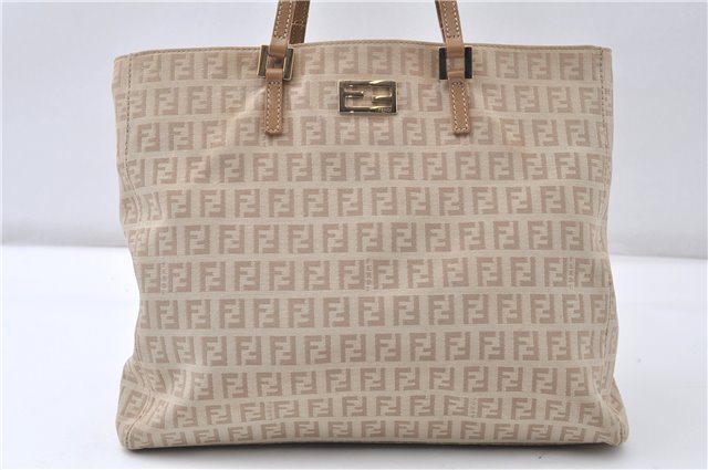 Authentic FENDI Zucchino Vintage Shoulder Hand Bag Canvas Leather Beige 0219G