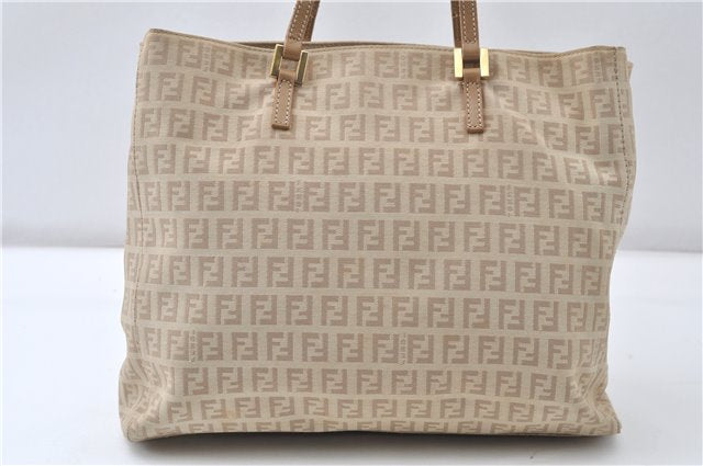 Authentic FENDI Zucchino Vintage Shoulder Hand Bag Canvas Leather Beige 0219G