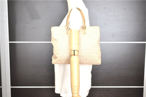Authentic FENDI Zucchino Vintage Shoulder Hand Bag Canvas Leather Beige 0219G