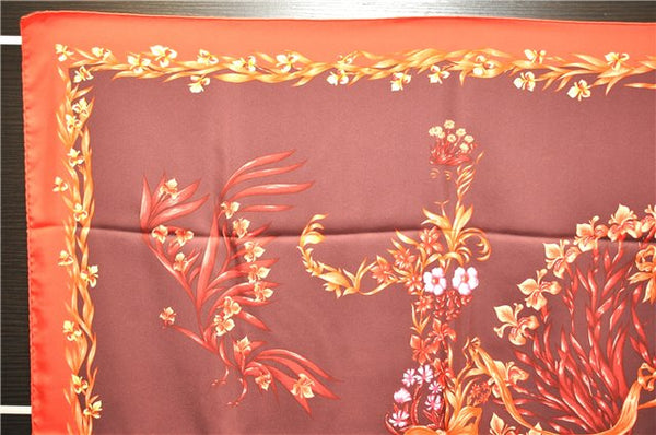 Authentic HERMES Carre 90 Scarf "Cheval Fleuri" Silk Red Box 0223F