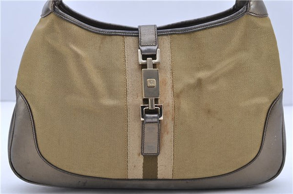 Authentic GUCCI Jackie Shoulder Hand Bag Canvas Leather 0013306 Gold 0228D