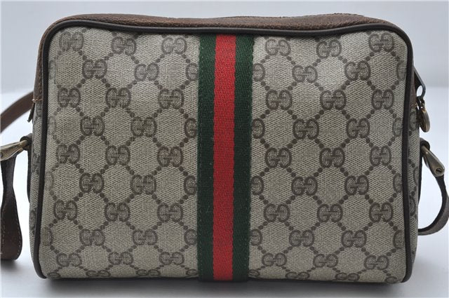 Authentic GUCCI Web Sherry Line Shoulder Cross Bag GG PVC Leather Brown 0228E