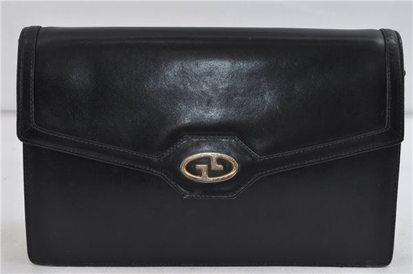 Authentic GUCCI Chain Shoulder Cross Body Bag Purse Leather Black 0233D