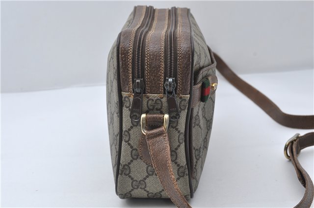 Authentic GUCCI Web Sherry Line Shoulder Cross Bag GG PVC Leather Brown 0233E