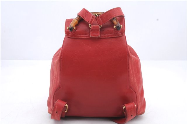 Authentic GUCCI Bamboo Backpack Leather 0031705 Red 0235D