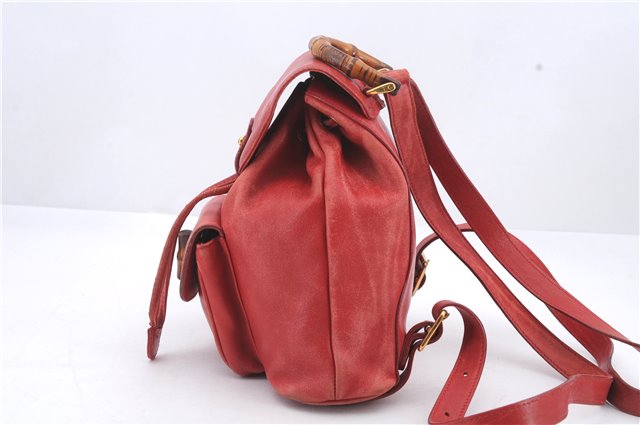 Authentic GUCCI Bamboo Backpack Leather 0031705 Red 0235D