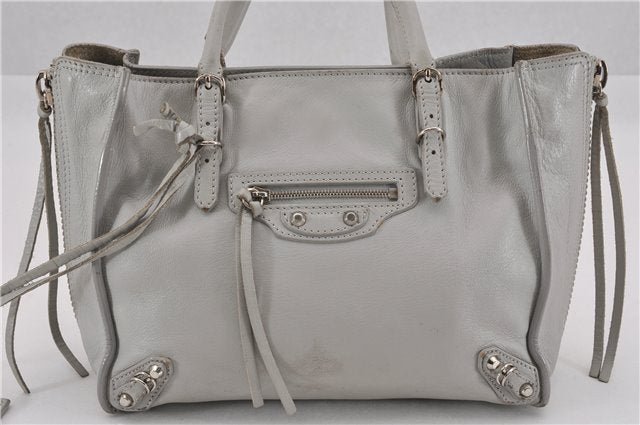 Authentic BALENCIAGA Papier Mini 2Way Hand Bag Leather 305572 Light Gray 0236G