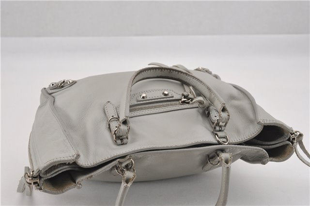 Authentic BALENCIAGA Papier Mini 2Way Hand Bag Leather 305572 Light Gray 0236G