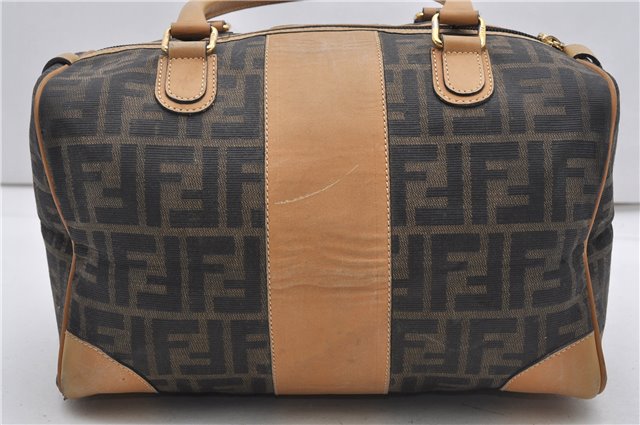 Authentic FENDI Zucca Shoulder Hand Boston Bag Purse Canvas Leather Brown 0237G