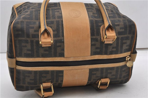 Authentic FENDI Zucca Shoulder Hand Boston Bag Purse Canvas Leather Brown 0237G