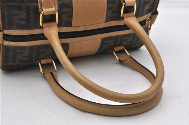 Authentic FENDI Zucca Shoulder Hand Boston Bag Purse Canvas Leather Brown 0237G