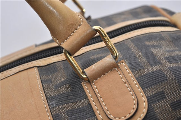 Authentic FENDI Zucca Shoulder Hand Boston Bag Purse Canvas Leather Brown 0237G