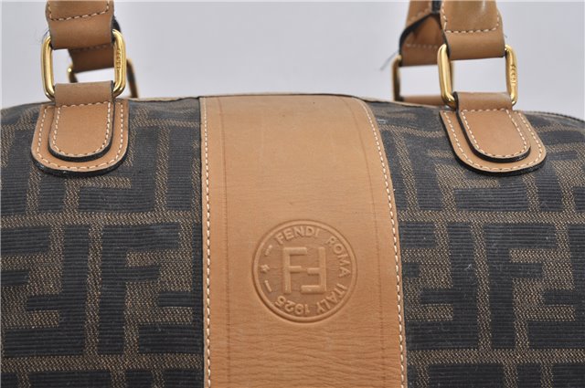 Authentic FENDI Zucca Shoulder Hand Boston Bag Purse Canvas Leather Brown 0237G