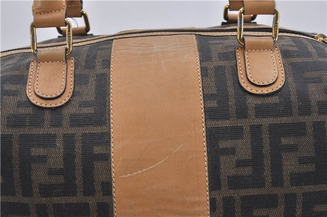 Authentic FENDI Zucca Shoulder Hand Boston Bag Purse Canvas Leather Brown 0237G