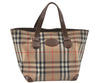 Authentic Burberrys Nova Check Hand Tote Bag Purse Canvas Leather Beige 0240E