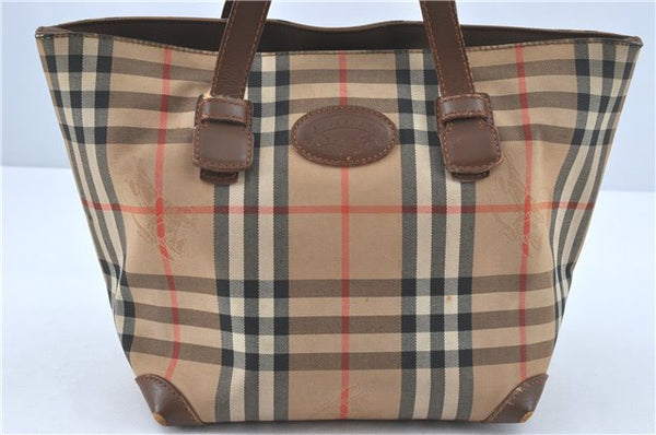 Authentic Burberrys Nova Check Hand Tote Bag Purse Canvas Leather Beige 0240E