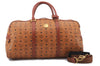 Authentic MCM Visetos Leather Vintage 2Way Travel Boston Bag Brown 0241D