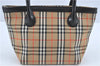 Authentic Burberrys Nova Check Canvas Leather Tote Hand Bag Purse Beige 0241E