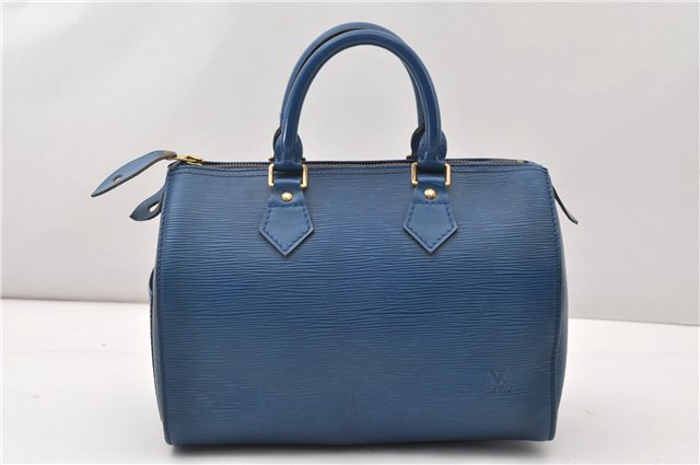 Authentic Louis Vuitton Epi Speedy 25 Hand Boston Bag Blue M43015 LV 0242G