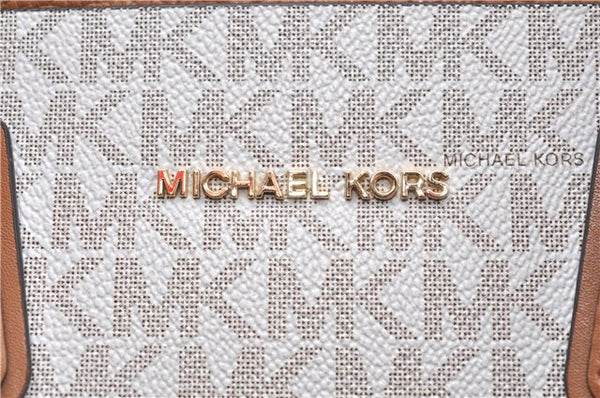Authentic Michael Kors 2Way Shoulder Hand Bag PVC Leather Ivory Brown 0245E