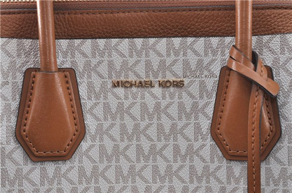 Authentic Michael Kors 2Way Shoulder Hand Bag PVC Leather Ivory Brown 0245E