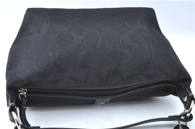 Authentic COACH Signature Hand Bag Pouch Purse Canvas Leather Black 0246E