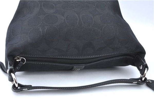 Authentic COACH Signature Hand Bag Pouch Purse Canvas Leather Black 0246E