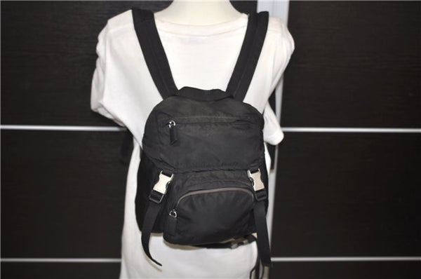 Authentic PRADA Nylon Leather Backpack Black 0247D