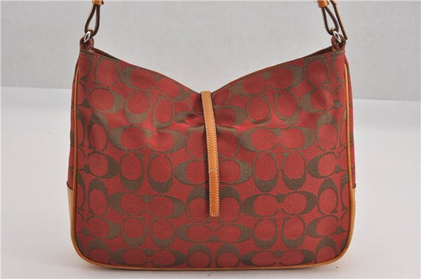 Authentic COACH Signature Shoulder Hand Bag Purse Canvas Leather Red Brown 0250G