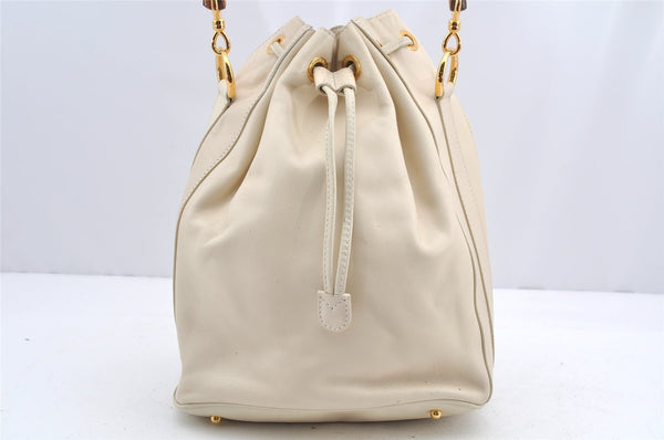 Authentic GUCCI Bamboo 2Way Shoulder Drawstring Bag Leather White Junk 0250I