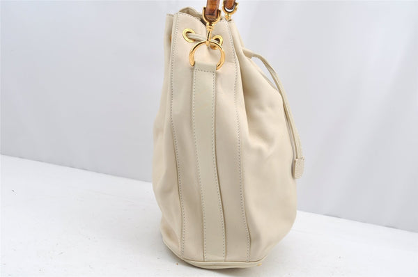 Authentic GUCCI Bamboo 2Way Shoulder Drawstring Bag Leather White Junk 0250I
