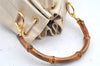 Authentic GUCCI Bamboo 2Way Shoulder Drawstring Bag Leather White Junk 0250I