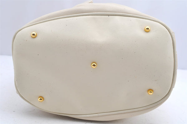 Authentic GUCCI Bamboo 2Way Shoulder Drawstring Bag Leather White Junk 0250I