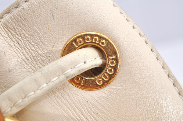 Authentic GUCCI Bamboo 2Way Shoulder Drawstring Bag Leather White Junk 0250I