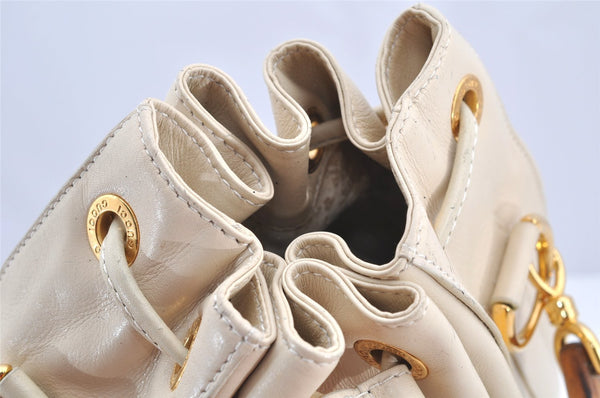 Authentic GUCCI Bamboo 2Way Shoulder Drawstring Bag Leather White Junk 0250I