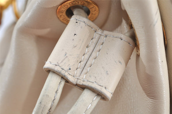 Authentic GUCCI Bamboo 2Way Shoulder Drawstring Bag Leather White Junk 0250I