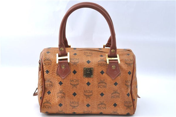 Authentic MCM Visetos Leather Vintage Shoulder Hand Boston Bag Brown 0253E