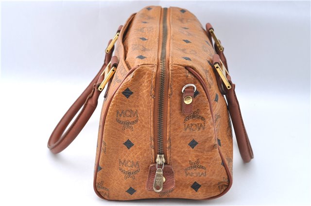 Authentic MCM Visetos Leather Vintage Shoulder Hand Boston Bag Brown 0253E