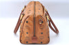 Authentic MCM Visetos Leather Vintage Shoulder Hand Boston Bag Brown 0253E