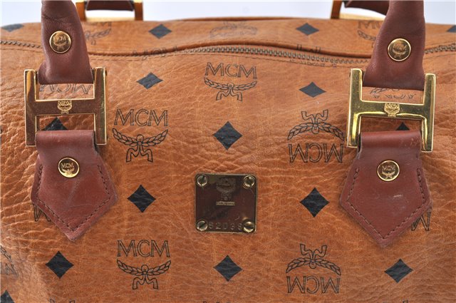 Authentic MCM Visetos Leather Vintage Shoulder Hand Boston Bag Brown 0253E