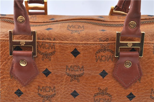 Authentic MCM Visetos Leather Vintage Shoulder Hand Boston Bag Brown 0253E